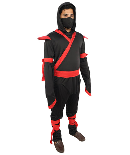 Adult Black Red Ninja Costume Set | Shirt Pants Belt Hood Outfit | Ideal for Halloween and Cosplay