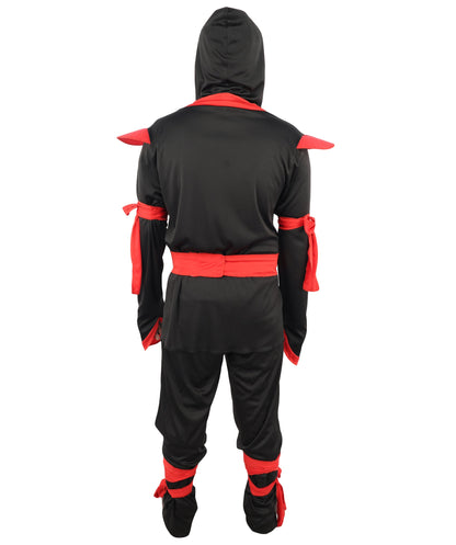 Adult Black Red Ninja Costume Set | Shirt Pants Belt Hood Outfit | Ideal for Halloween and Cosplay