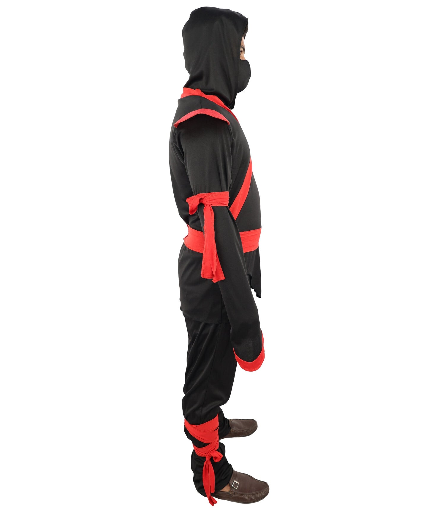 Adult Black Red Ninja Costume Set | Shirt Pants Belt Hood Outfit | Ideal for Halloween and Cosplay