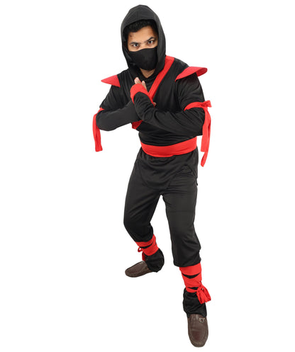 Adult Black Red Ninja Costume Set | Shirt Pants Belt Hood Outfit | Ideal for Halloween and Cosplay