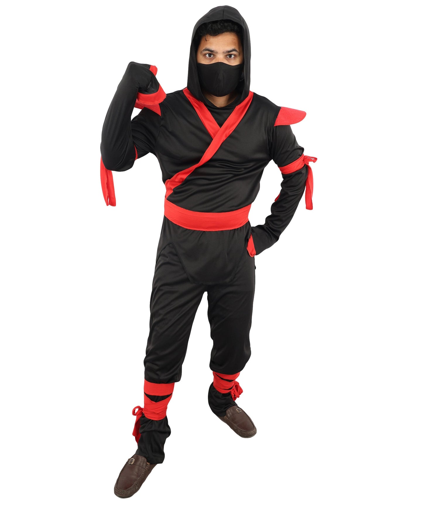 Adult Black Red Ninja Costume Set | Shirt Pants Belt Hood Outfit | Ideal for Halloween and Cosplay