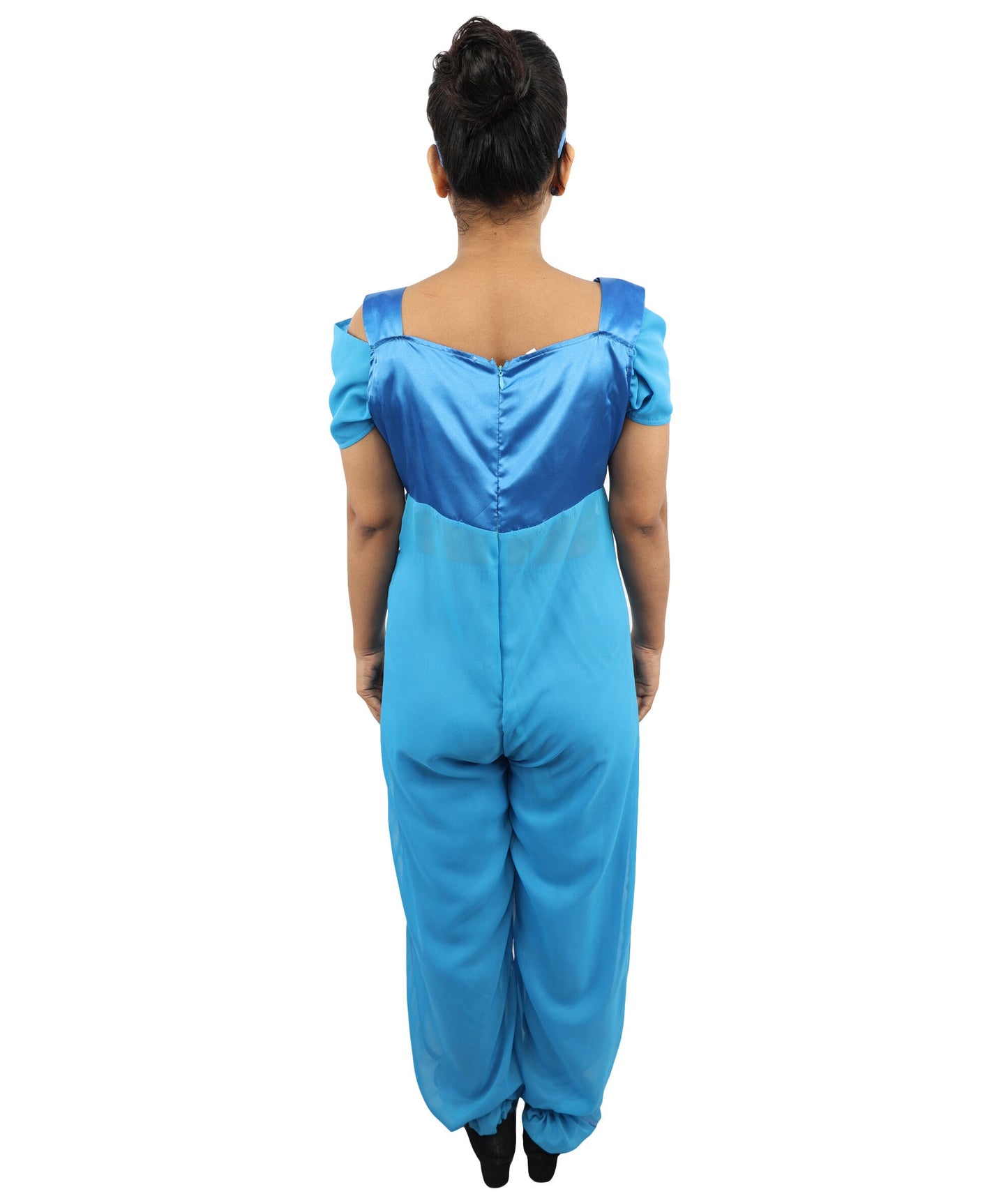 Women’s Blue Arabian Princess Costume | Fantasy Outfit with Head Accessory | Genie-Style Outfit for Halloween, Cosplay & Themed Parties