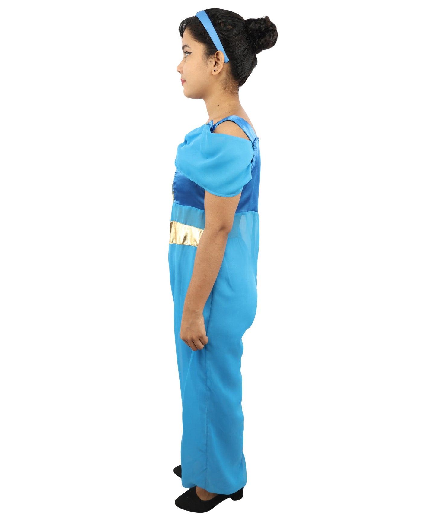 Women’s Blue Arabian Princess Costume | Fantasy Outfit with Head Accessory | Genie-Style Outfit for Halloween, Cosplay & Themed Parties