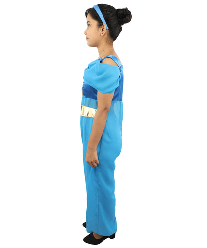 Women’s Blue Arabian Princess Costume | Fantasy Outfit with Head Accessory | Genie-Style Outfit for Halloween, Cosplay & Themed Parties