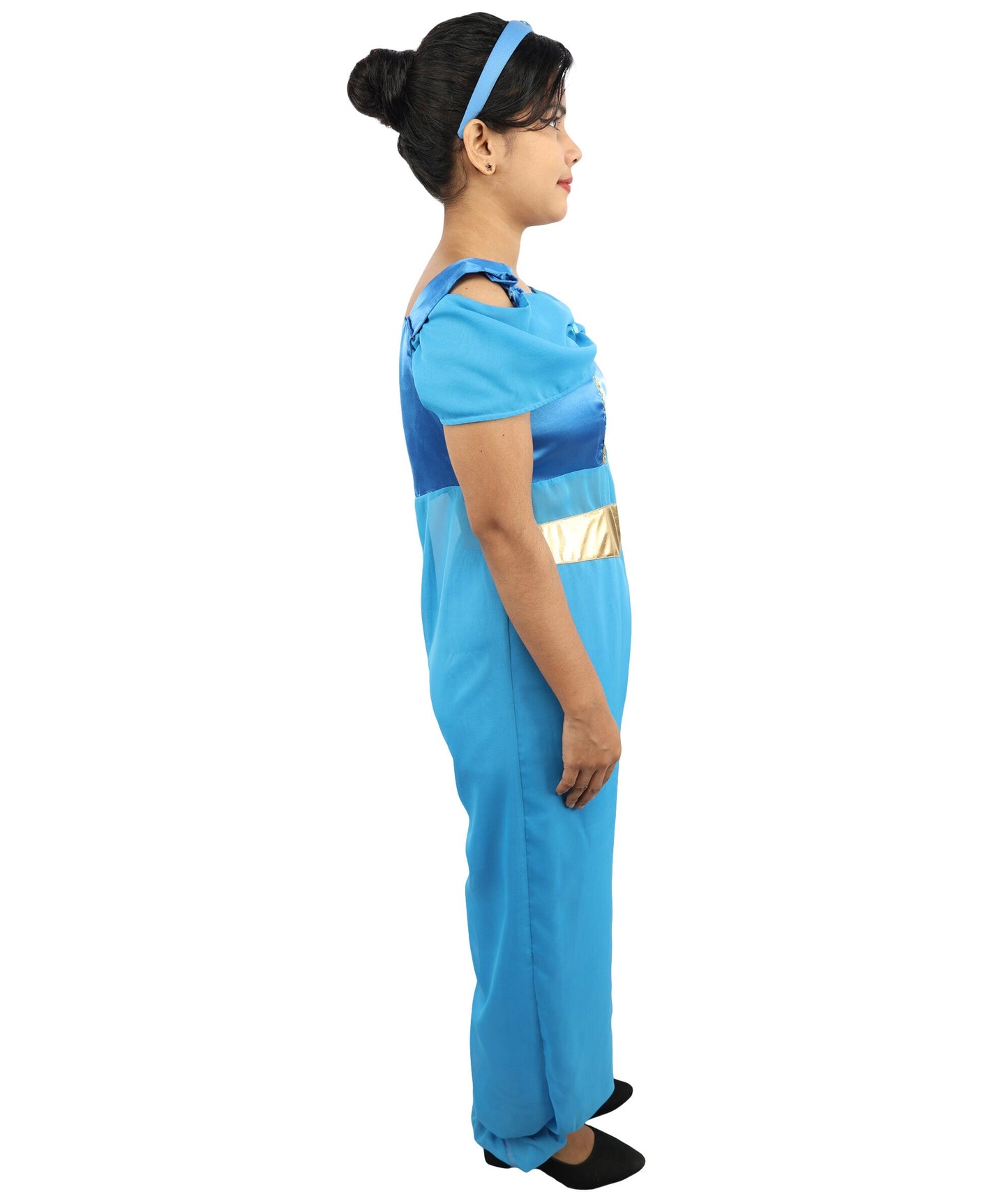 Women’s Blue Arabian Princess Costume | Fantasy Outfit with Head Accessory | Genie-Style Outfit for Halloween, Cosplay & Themed Parties