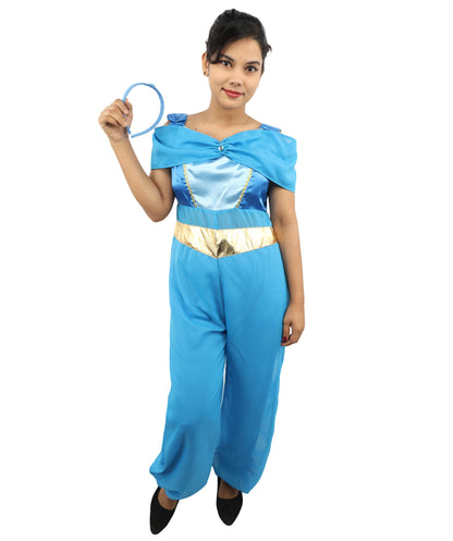 Women’s Blue Arabian Princess Costume | Fantasy Outfit with Head Accessory | Genie-Style Outfit for Halloween, Cosplay & Themed Parties