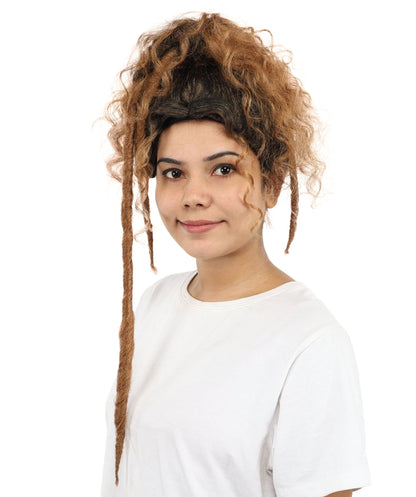 Adult Women's Long Curly Updo Multicolor Wig | Flame-Retardant Synthetic Fiber With Capless Cap | Ideal For Theater, Halloween And Cosplay