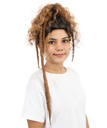 Adult Women's Long Curly Updo Multicolor Wig | Flame-Retardant Synthetic Fiber With Capless Cap | Ideal For Theater, Halloween And Cosplay