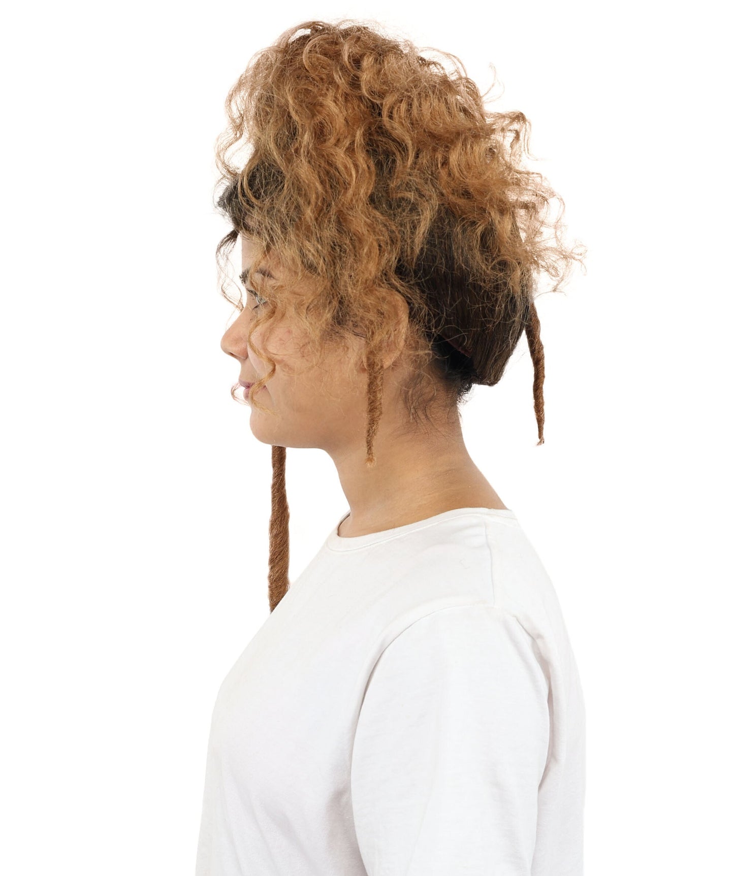 Adult Women's Long Curly Updo Multicolor Wig | Flame-Retardant Synthetic Fiber With Capless Cap | Ideal For Theater, Halloween And Cosplay