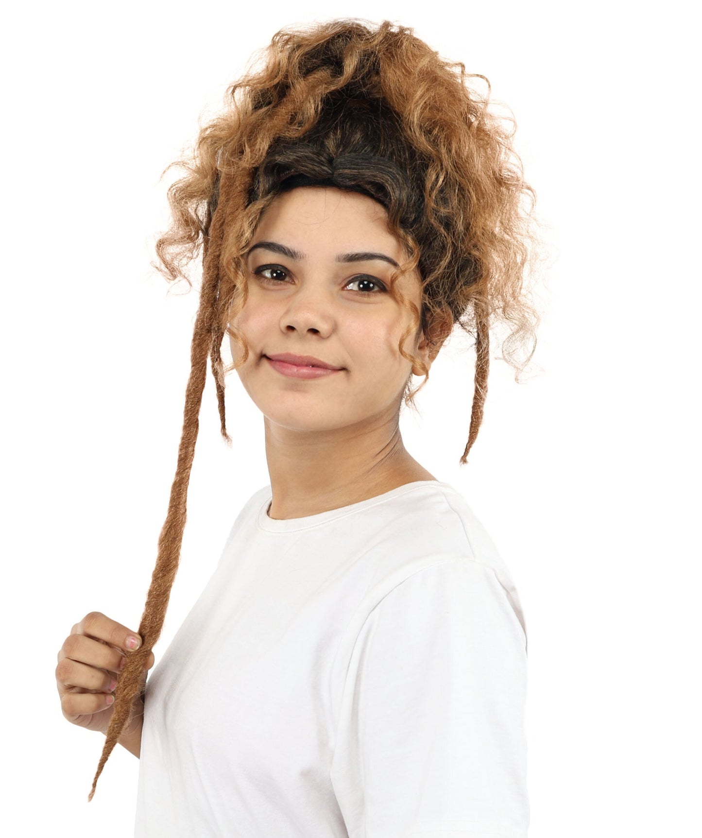 Adult Women's Long Curly Updo Multicolor Wig | Flame-Retardant Synthetic Fiber With Capless Cap | Ideal For Theater, Halloween And Cosplay