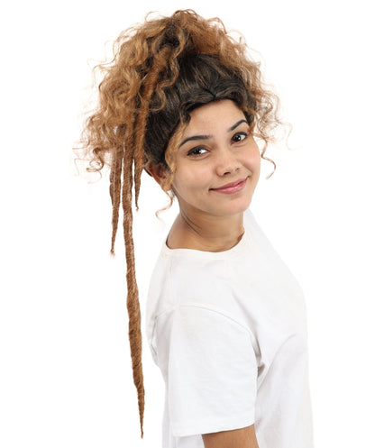 Adult Women's Long Curly Updo Multicolor Wig | Flame-Retardant Synthetic Fiber With Capless Cap | Ideal For Theater, Halloween And Cosplay