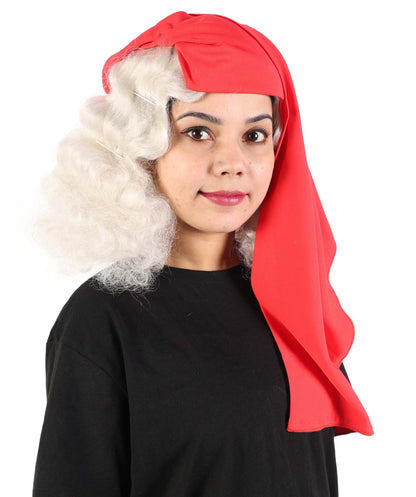 Women’s Pop Diva Inspired White Wig With Red Scarf | Sleek Shoulder-Length White Hairstyle | Synthetic  Hair for Cosplay, Halloween, Stage & Themed Parties