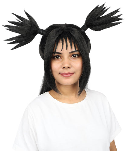 Spiky Black Ponytail Wig for Women | Long Synthetic Hair with Layered Spikes | Adjustable Breathable Cap for Cosplay, Halloween & Stage