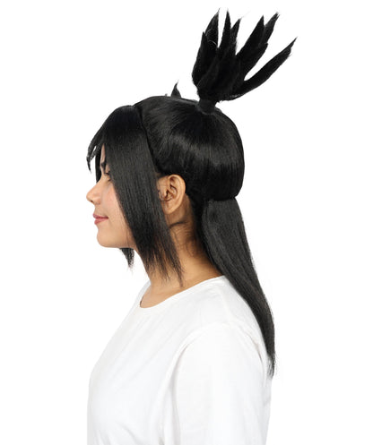 Spiky Black Ponytail Wig for Women | Long Synthetic Hair with Layered Spikes | Adjustable Breathable Cap for Cosplay, Halloween & Stage