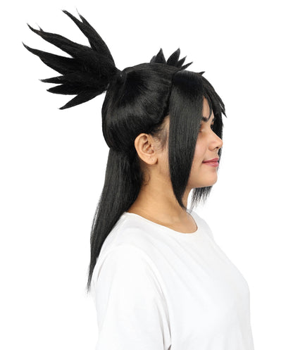 Spiky Black Ponytail Wig for Women | Long Synthetic Hair with Layered Spikes | Adjustable Breathable Cap for Cosplay, Halloween & Stage