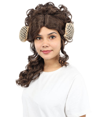 Galactic Princess Inspired Brunette Dark Brown Wig | Long Cosplay Hairpiece for Halloween, , Stage & Roleplay
