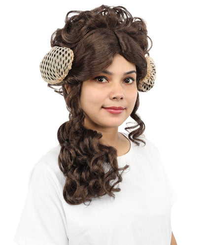 Galactic Princess Inspired Brunette Dark Brown Wig | Long Cosplay Hairpiece for Halloween, , Stage & Roleplay