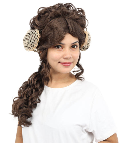 Galactic Princess Inspired Brunette Dark Brown Wig | Long Cosplay Hairpiece for Halloween, , Stage & Roleplay