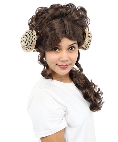 Galactic Princess Inspired Brunette Dark Brown Wig | Long Cosplay Hairpiece for Halloween, , Stage & Roleplay