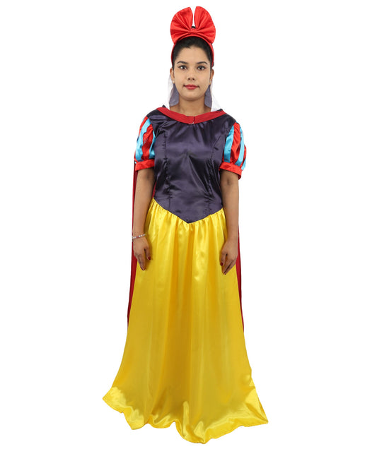 Adult Women's Storybook Princess Multicolor Costume Dress | Classic Fairytale Fairest Royal Gown with Red Bow Headband | Halloween Theme Party Cosplay Stage Performance Wardrobe Piece