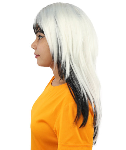 Adult Women's Black & White Long Choppy Layered Wig | Flame-Retardant Synthetic Fiber With Capless Cap | Ideal For Theater, Halloween And Cosplay