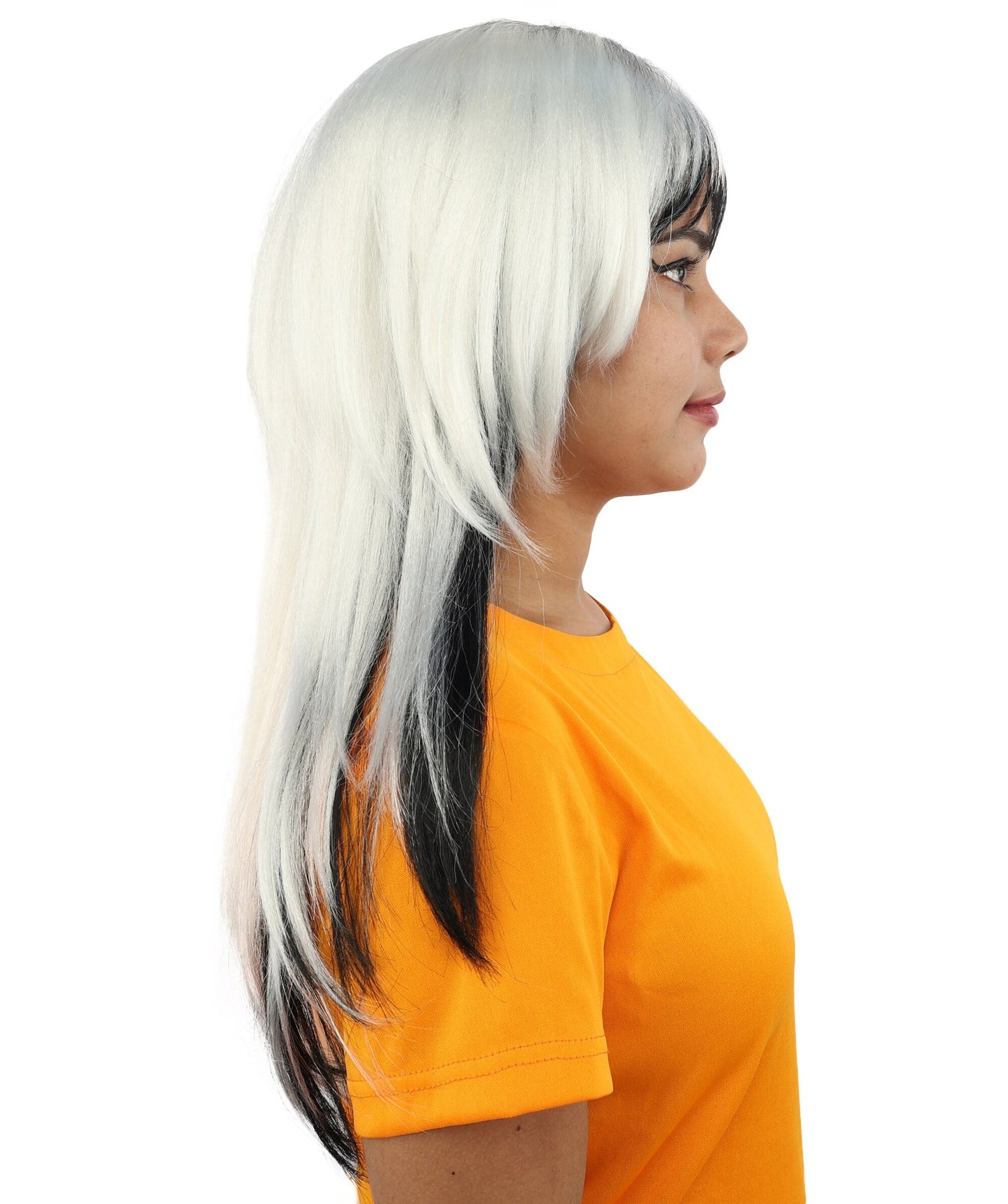 Adult Women's Black & White Long Choppy Layered Wig | Flame-Retardant Synthetic Fiber With Capless Cap | Ideal For Theater, Halloween And Cosplay