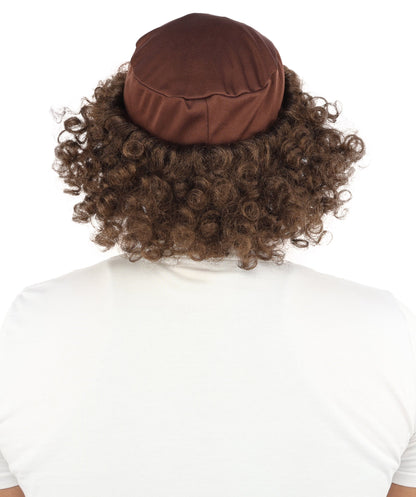 Messy Curly Mens Wig | Brown textured synthetic fibers with tight coils and standard cap construction | Essential for theatrical stage drag performance costume events and party