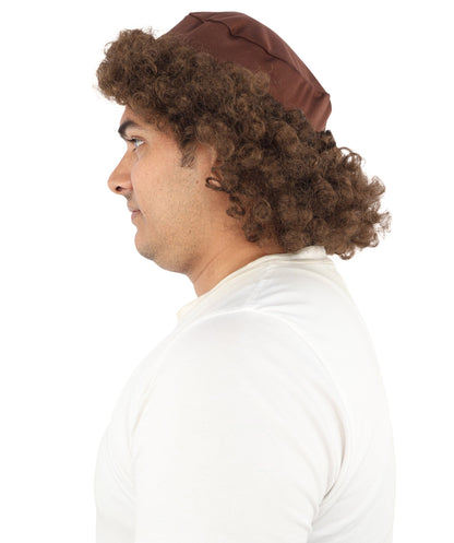 Messy Curly Mens Wig | Brown textured synthetic fibers with tight coils and standard cap construction | Essential for theatrical stage drag performance costume events and party