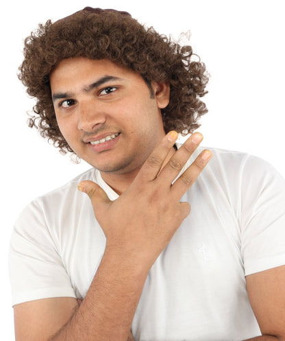 Messy Curly Mens Wig | Brown textured synthetic fibers with tight coils and standard cap construction | Essential for theatrical stage drag performance costume events and party