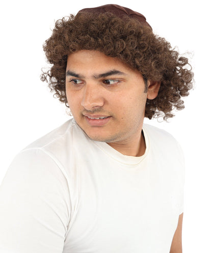 Messy Curly Mens Wig | Brown textured synthetic fibers with tight coils and standard cap construction | Essential for theatrical stage drag performance costume events and party
