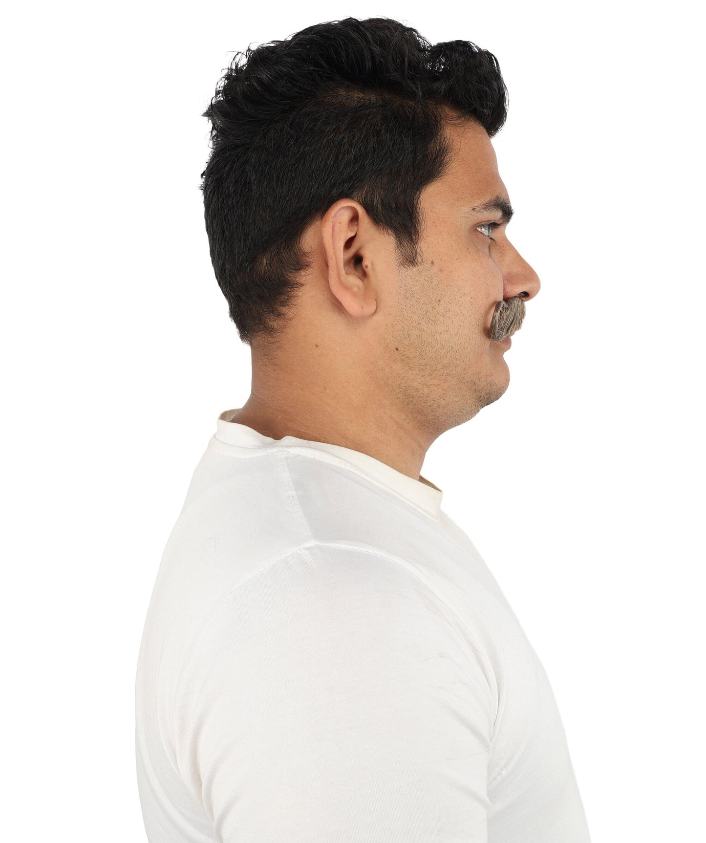 Men's Tight Curl Handlebar Mustache | Brown synthetic fibers with tightly looped structured shape and adhesive backing | Essential for theatrical stage drag performance costume events and party
