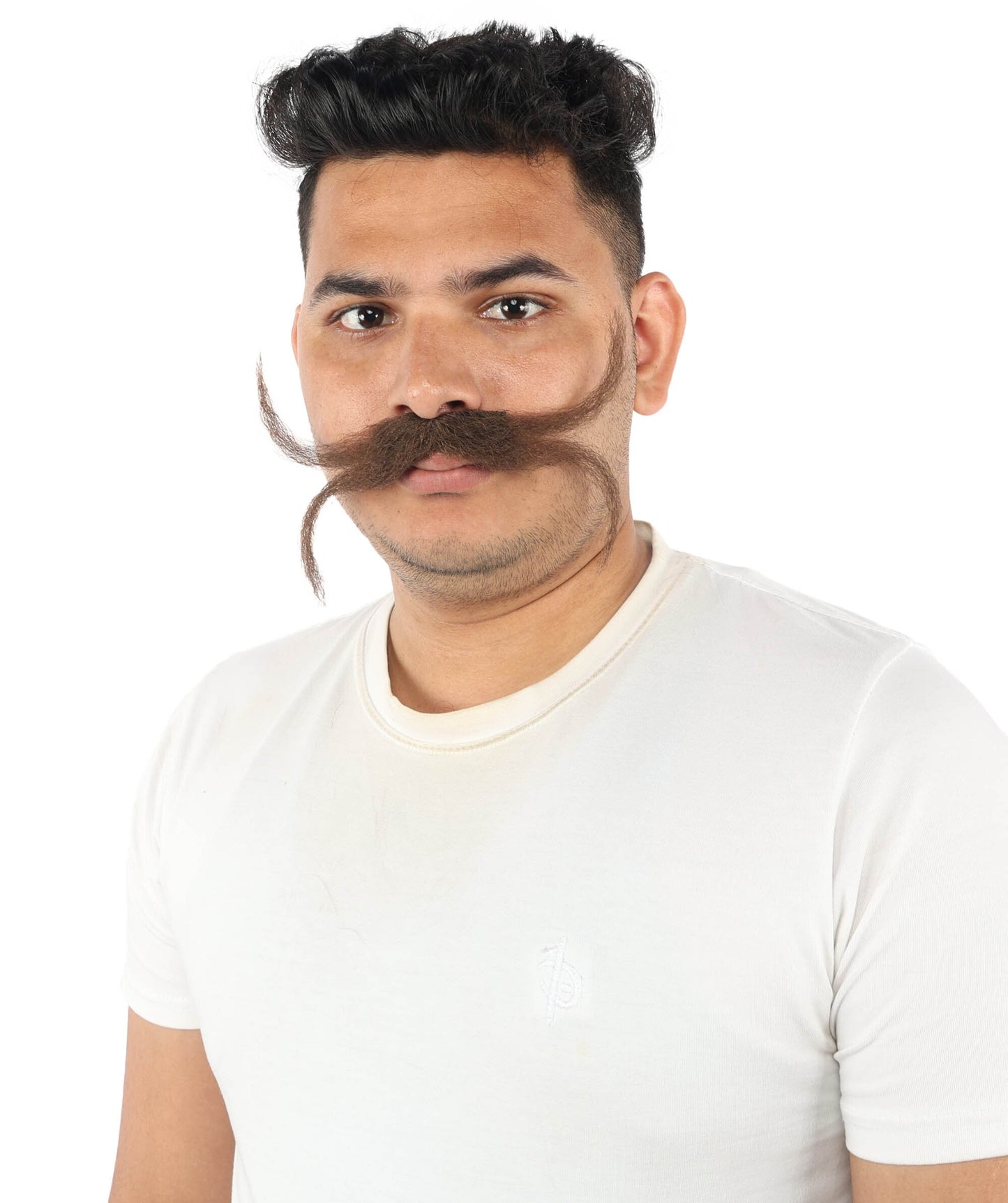 Men's Split Twisted Mens Mustache | Brown Stiff synthetic fibers with double curved shape and adhesive back | Essential for theatrical stage drag performance costume events and party