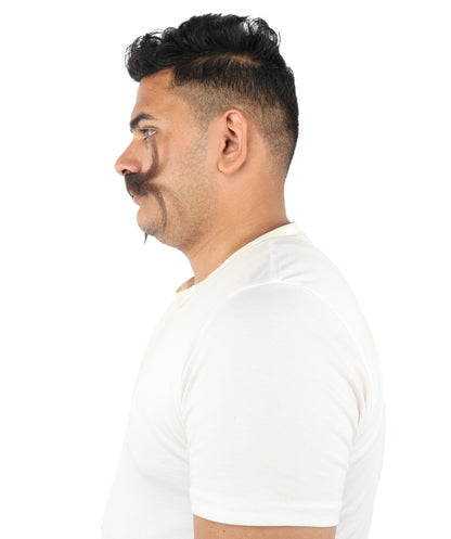 Men's Split Twisted Mens Mustache | Brown Stiff synthetic fibers with double curved shape and adhesive back | Essential for theatrical stage drag performance costume events and party