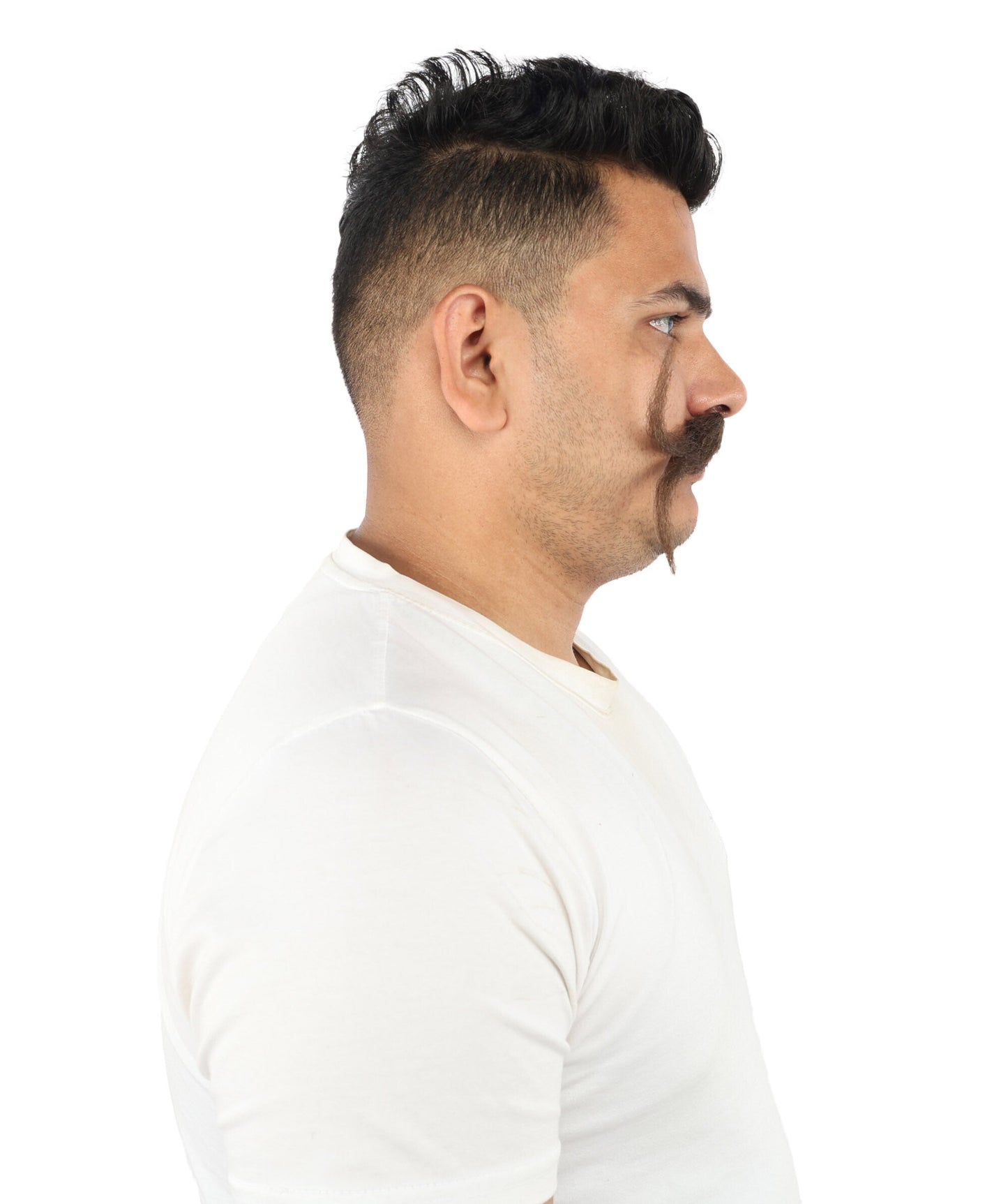 Men's Split Twisted Mens Mustache | Brown Stiff synthetic fibers with double curved shape and adhesive back | Essential for theatrical stage drag performance costume events and party