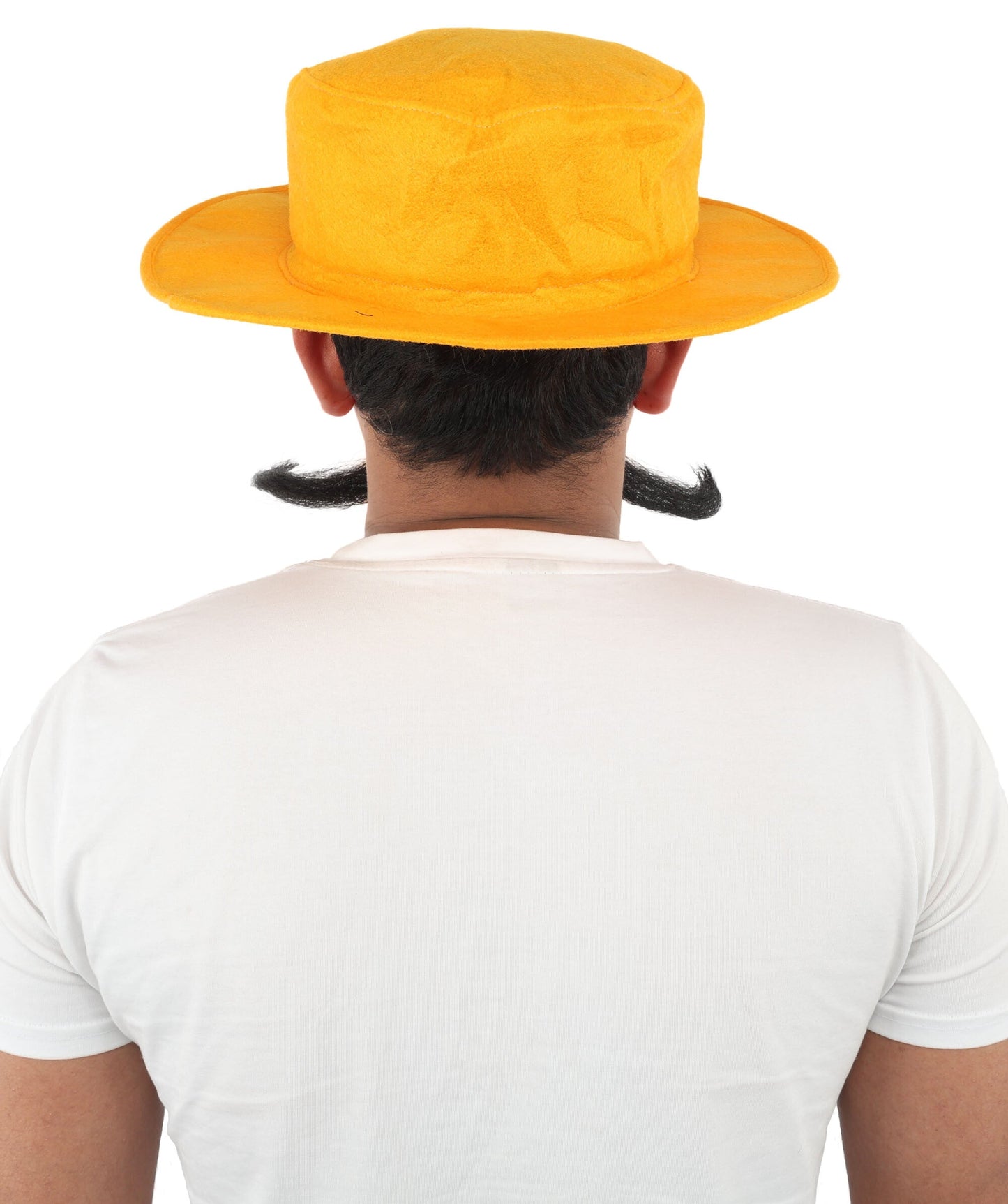 Adult Men’s Funny Brown Curly Mustache with Orange Hat | Costume Accessory | Ideal for Halloween Cosplay and Themed Parties