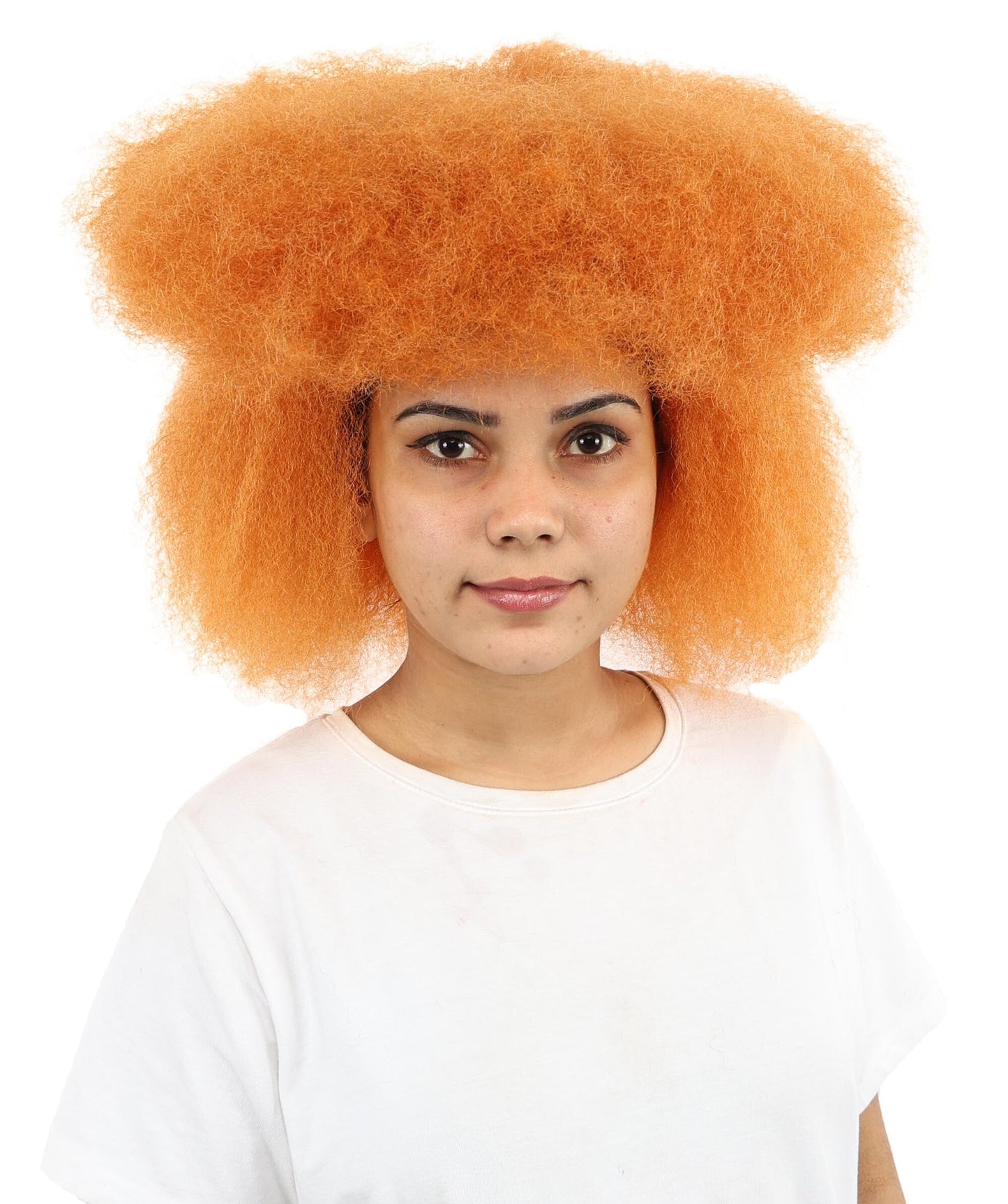 Adult Women’s Orange Retro Afro Wig | Funky Hairpiece with Breathable Cap | Ideal for Halloween, Cosplay & Themed Parties