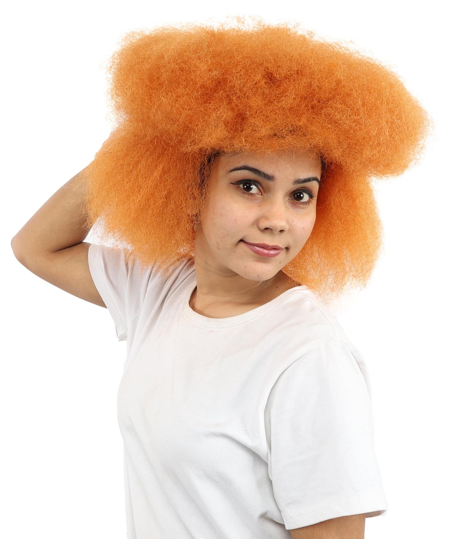 Adult Women’s Orange Retro Afro Wig | Funky Hairpiece with Breathable Cap | Ideal for Halloween, Cosplay & Themed Parties