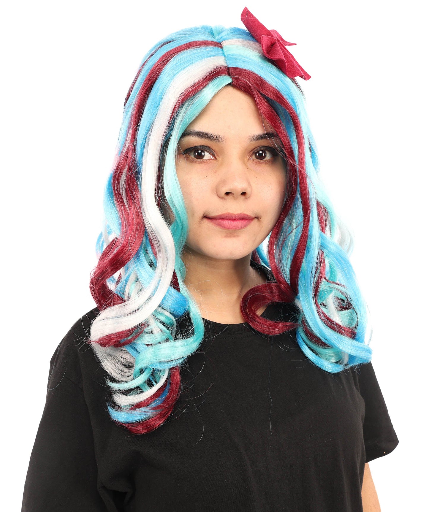 Adult Women’s Animated Series-Inspired Blue Curly Wig with Multi-Highlights | Long Magical Hairpiece with Breathable Cap | Ideal for Halloween, Cosplay & Themed Parties