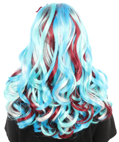 Adult Women’s Animated Series-Inspired Blue Curly Wig with Multi-Highlights | Long Magical Hairpiece with Breathable Cap | Ideal for Halloween, Cosplay & Themed Parties