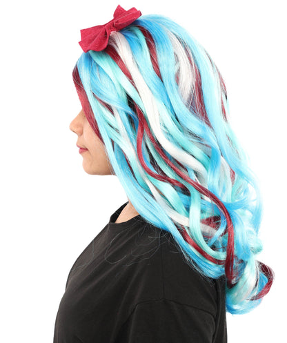 Adult Women’s Animated Series-Inspired Blue Curly Wig with Multi-Highlights | Long Magical Hairpiece with Breathable Cap | Ideal for Halloween, Cosplay & Themed Parties