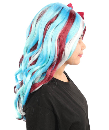 Adult Women’s Animated Series-Inspired Blue Curly Wig with Multi-Highlights | Long Magical Hairpiece with Breathable Cap | Ideal for Halloween, Cosplay & Themed Parties