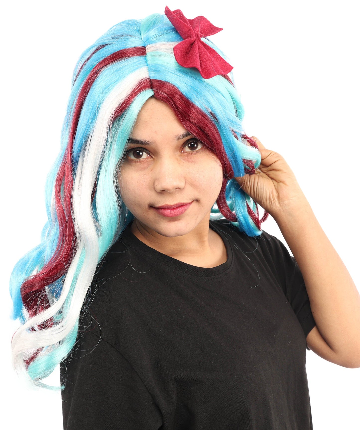 Adult Women’s Animated Series-Inspired Blue Curly Wig with Multi-Highlights | Long Magical Hairpiece with Breathable Cap | Ideal for Halloween, Cosplay & Themed Parties