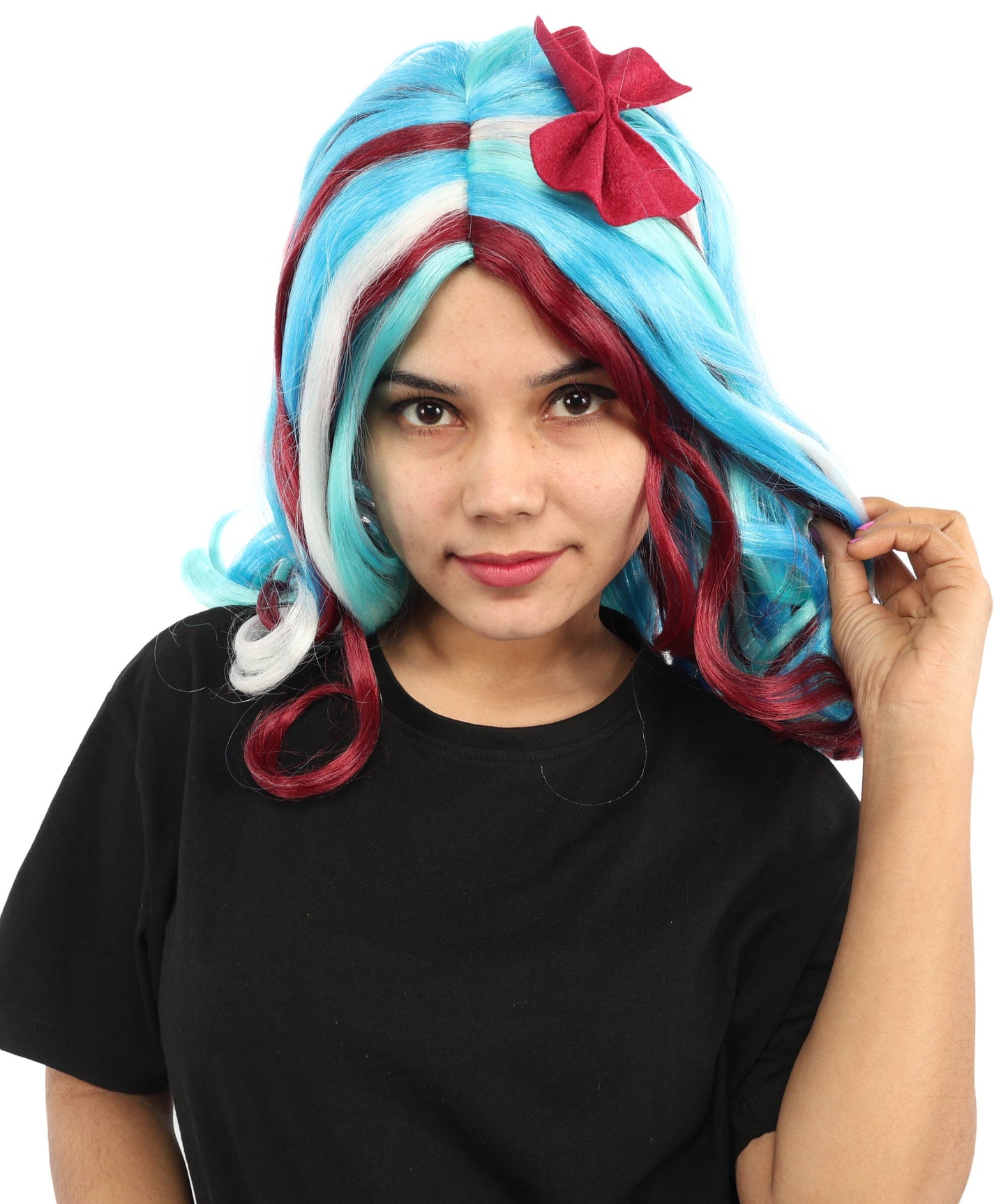 Adult Women’s Animated Series-Inspired Blue Curly Wig with Multi-Highlights | Long Magical Hairpiece with Breathable Cap | Ideal for Halloween, Cosplay & Themed Parties