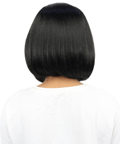 Adult Women’s Short Bob Black Wig with Pink Highlights | Straight Hair with Breathable Cap | Ideal Hairpiece for Halloween, Cosplay & Themed Parties