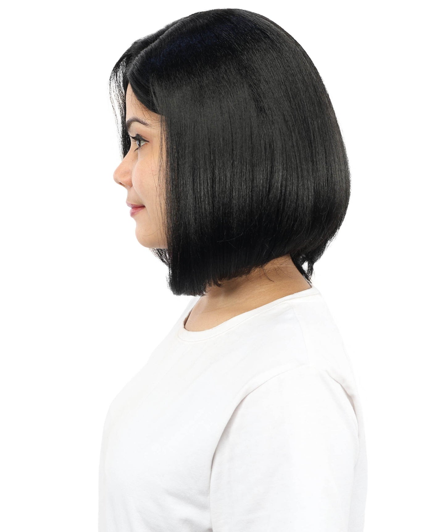 Adult Women’s Short Bob Black Wig with Pink Highlights | Straight Hair with Breathable Cap | Ideal Hairpiece for Halloween, Cosplay & Themed Parties