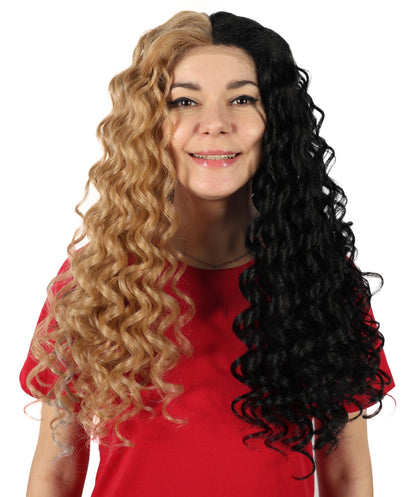 Adult Women’s American Singer-Inspired-Toned Curly Wig |Black & Brown Celebrity Hairpiece | Ideal for Halloween, Cosplay & Music Parties
