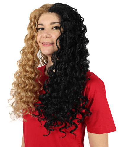 Adult Women’s American Singer-Inspired-Toned Curly Wig |Black & Brown Celebrity Hairpiece | Ideal for Halloween, Cosplay & Music Parties