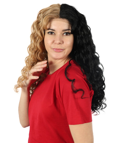 Adult Women’s American Singer-Inspired-Toned Curly Wig |Black & Brown Celebrity Hairpiece | Ideal for Halloween, Cosplay & Music Parties