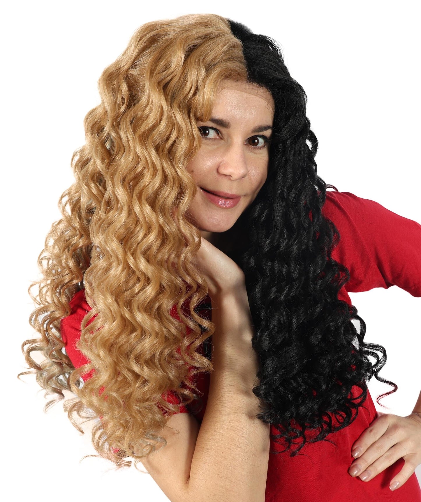 Adult Women’s American Singer-Inspired-Toned Curly Wig |Black & Brown Celebrity Hairpiece | Ideal for Halloween, Cosplay & Music Parties