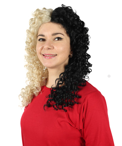 Women’s American Singer Inspired Two-Toned Curly Wig | Long Blonde and Black Hairpiece with Breathable Cap | Ideal for Halloween, Cosplay & Themed Parties